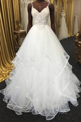 Long A-line Sweetheart Spaghetti Straps Lace Tulle Wedding Dress