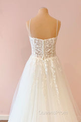 Long A-Line Sweetheart Tulle Appliques Lace Wedding Dress