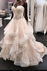Long A-line Tulle Beaded Waistline Sweetheart Wedding Dress