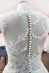 Long A-line Tulle Jewel Lace Appliques Wedding Dress