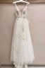 Long A-line Tulle V Neck Lace Applique Wedding Dress