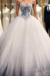 Long Ball Gown Strapless Lace Tulle Wedding Dress