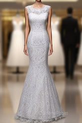 Long Jewel Long Mermaid Wedding Dress Bride Gown With Lace