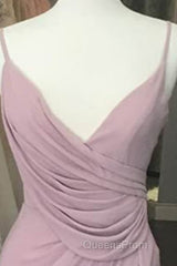 Long Mauve Pleated Chiffon Bridesmaid Dress