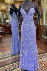 Long Mermaid Straps Formal Dress Lace Appliques