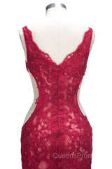 Long Mermaid V-neck Lace Appliques Evening Prom Dress with Slit