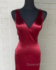 Long Mermaid V Neck Satin Bridesmaid Dress