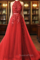 Long Evening Prom Dress Halter Brush Train Simple Lace Evening Prom Dress