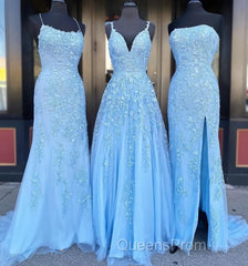Long Evening Prom Dress with Applique,8th Graduation Dress School Dance Sky Blue Formal Dress