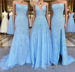 Long Evening Prom Dress with Applique,8th Graduation Dress School Dance Sky Blue Formal Dress