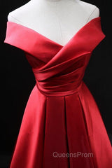 Long Red Satin Evening Prom Dress Off The Shoulder Evening Gowns