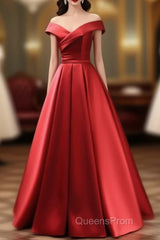 Long Red Satin Evening Prom Dress Off The Shoulder Evening Gowns