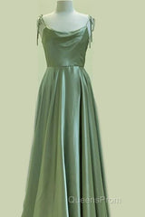 Long Sage Green Satin Cowl Neck Dress