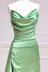 Long Sage Satin Cowl Neck Bridesmaid Dress