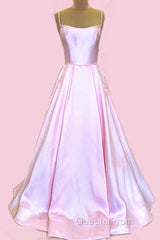 Long Satin Evening Prom Dress Spaghetti Straps Strapless