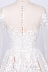 Long Sleeve Appliques Lace Tulle A-line Wedding Dress