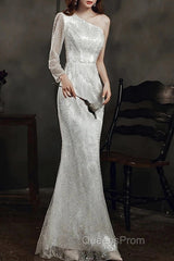 Long Sleeve Sequin Champagne Evening Prom Dress