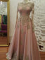 Long Sleeves Scoop Floor-Length With Applique Tulle Muslim Dress