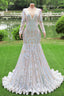Long Sleeves Sequins Mermaid Prom Dresses Iridescent Shower Party V Neck Evening Dress Chapel Train