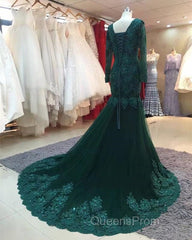 Long Sleeves V-neck Lace Evening Prom Mermaid Dress,Women Evening Dress