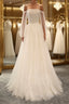Long Sleeves White Tulle Evening Prom Wedding Dress, Long Sleeves White Tulle Formal Evening Dress
