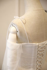 Long Sleeves White Tulle Evening Prom Wedding Dress, Long Sleeves White Tulle Formal Evening Dress