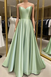 Long Spaghetti Straps V Neck Slit Satin Dress