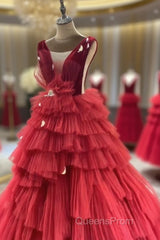 Long Tulle Red Evening Prom Dress