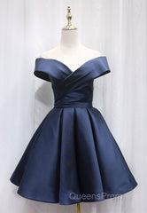 A-Line Satin Off the Shoulder Short Evening Prom Dress, Mini Evening Party Dress