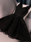 Lovely Black Lace V-Neckline Short Homecoming Dress, Black Party Dress