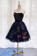 Lovely Black Sweetheart Short Homecoming Dress, Black Evening Prom Dress
