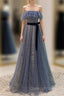 Lovely Blue A-Line Shiny Tulle Sweetheart Party Dress, Blue Long Formal Dress Evening Prom Dress