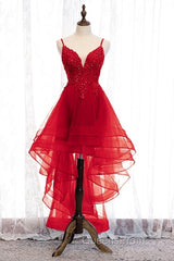 Lovely Blue High Low V-Neckline Straps Party Dress, New Straps Evening Prom Dress