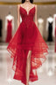 Lovely Blue High Low V-Neckline Straps Party Dress, New Straps Evening Prom Dress