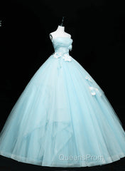 Lovely Blue Tulle Long Sweet 16 Dress, Blue Tulle Formal Dress Party Dress