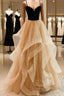 Lovely Champagne A-Line Beaded Strap Party Dress, Tulle Layers Long Evening Prom Dress