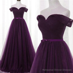 Lovely Dark Purple Tulle V-neckline Prom Dress , Long Bridesmaid Dress