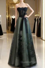 Lovely Green And Black Sweetheart Long Evening Dress, A-Line Evening Prom Dress Party Dress