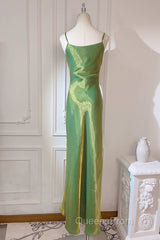 Lovely Green Straps Long Formal Dress, Green Satin Party Dress Evening Dress