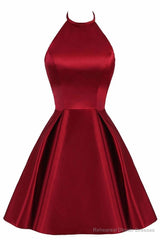 Lovely Halter Short Prom Dress, Homecoming Dresses , Satin Formal Dress