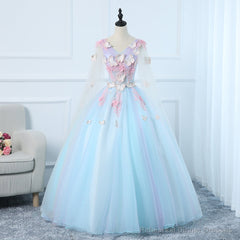 Lovely Light Blue Tulle PLong Formal Gown Party Dress, Blue Sweet 16 Dresses