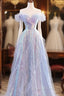 Lovely Off Shoulder A-Line Tulle And Sequins Evening Prom Dress, Sweetheart Long Evening Dress