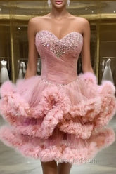 Lovely Pink Sweetheart Beaded Short Cocktail Dress, Pink Homecoming Dress Party Dress
