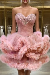 Lovely Pink Sweetheart Beaded Short Cocktail Dress, Pink Homecoming Dress Party Dress