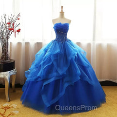 Lovely Royal Blue Tulle Evening Prom Dress, Blue Sweet 16 Dress
