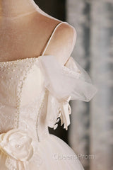 Lovely Spaghetti Strap Tulle Short Evening Prom Dress, Light Champagne A-Line Evening Party Dress