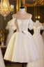 Lovely Spaghetti Strap Tulle Short Evening Prom Dress, Light Champagne A-Line Evening Party Dress
