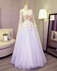 Lovely Tulle Lavender Long Formal Dress With Lace Applique, Sweet 16 Dress