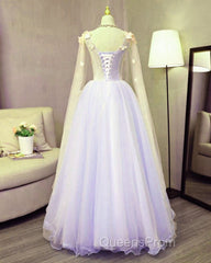 Lovely Tulle Lavender Long Formal Dress With Lace Applique, Sweet 16 Dress
