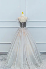 Lovely Velvet And Tulle Floor Length Evening Prom Dress, Gray A-Line Formal Evening Dress